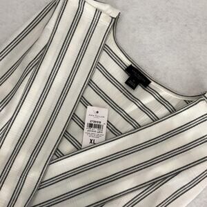 Ann Taylor Factory Womens Black & White Striped Wrap Style Blouse Size XL